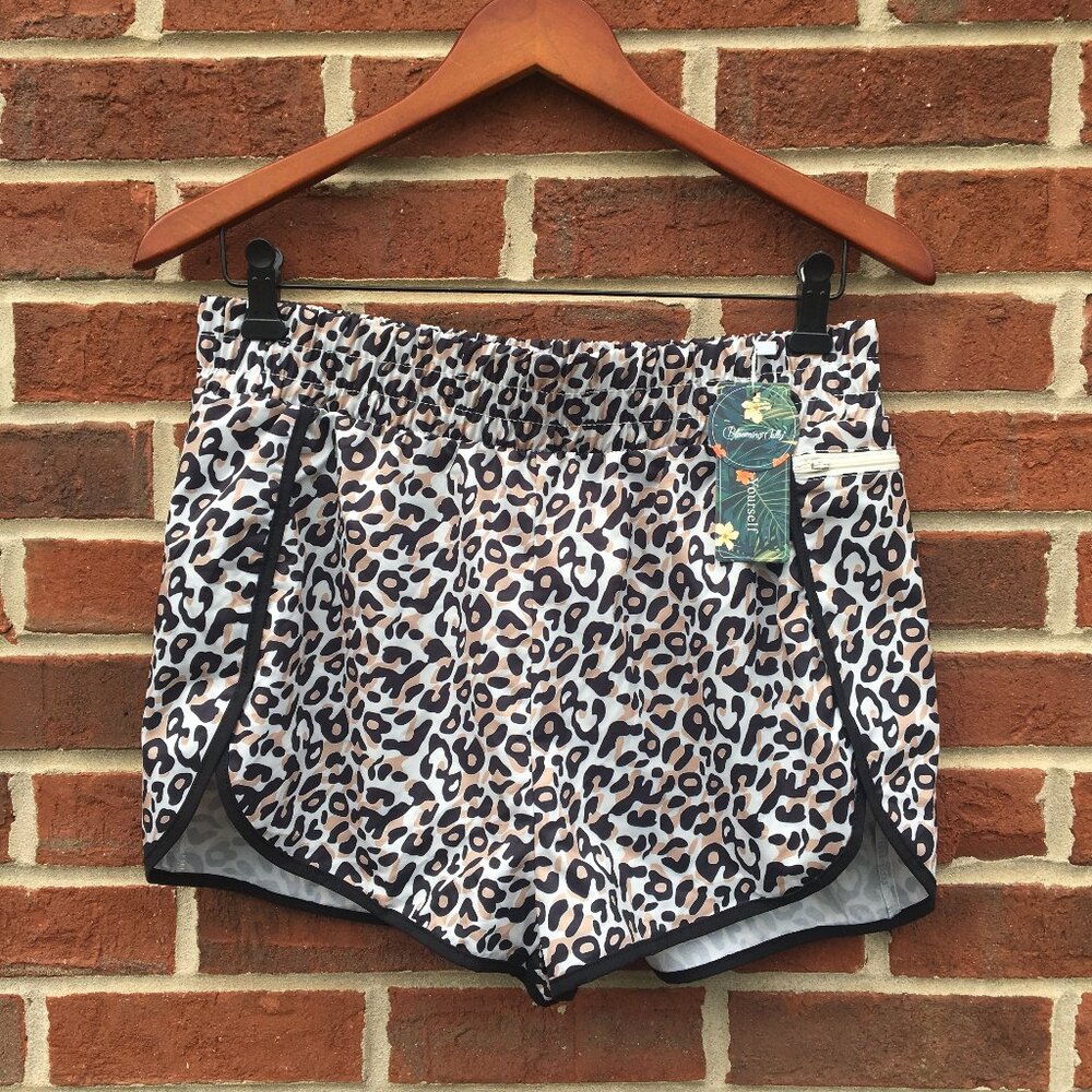 Leopard Print Running Shorts Womens Large Athleisure Casual Blooming Jelly